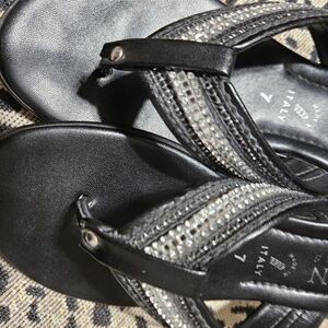 Italian Shoemakers Black Sandals with Silver Accents